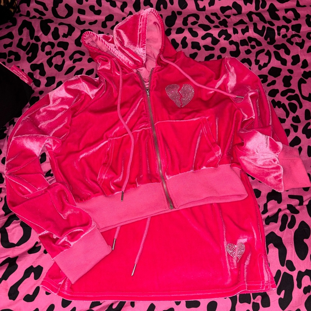 Pink Velour Hoodie with Heart Detail